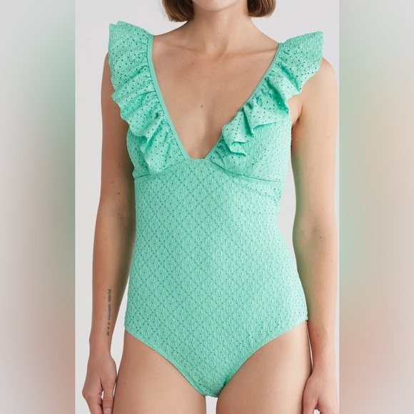 Betsy Johnson Ruffle Swimsuit. Biscay Green. Size Medium. NWT - Picture 1 of 13